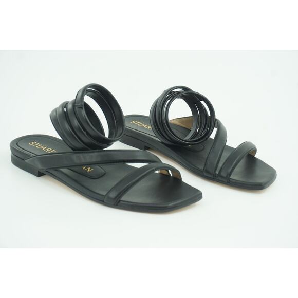 Stuart Weitzman Beatrix Black Leather Ankle Flat Wrap Sandals Size 5.5 NIB - Picture 8 of 11